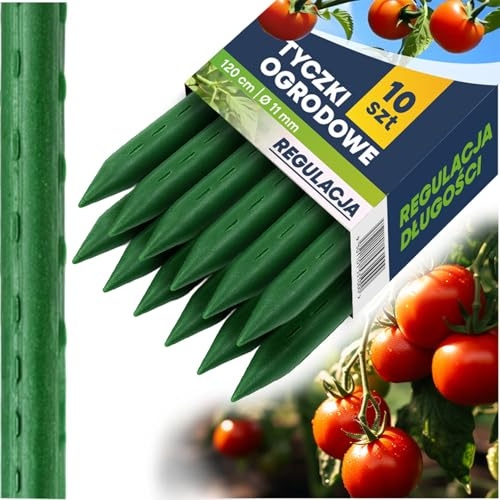 Plonos Rankhilfe 10er Set Pflanzstäbe 120 cm für Tomaten Gurken Erbsen Tomatenstangen Grün