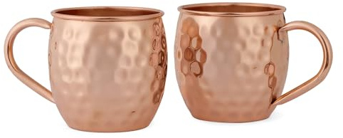 OCTAZI Moscow Mule Copper Mugs Set of 2, Hammered Copper Cups 19.5 Oz Cocktail Mugs for Wine, Beer, Cold Drink, Bar, Party, Gifts