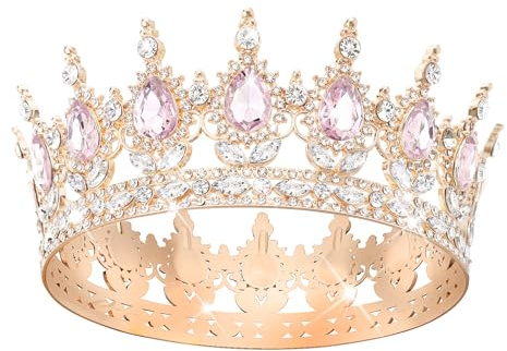 DRESHOW Volle Runde Mädchen Tiara Königin Krone Damen Brautkrone Diadem Kristall Barock Tiara Sparkly Strass Prinzessin Karneval Kopfschmuck für Hochzeit Prom Geburtstag Party