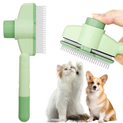 Flohkamm für Hunde, Haustierkämme für Katzen, Edelstahl Metall Zähne Kamm für Haustiere Haarausfall und Verwicklungen, langlebige selbstreinigende Haustierkämme für die Fellpflege (grün)