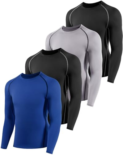 Orrfreer 4 Pack Boys' Long Sleeve Base Layer Top, Kids Compression Shirt Moisture-Wicking Athletic Sports Undershirt Quick Dry Breathable, Football Running Baselayer Tops