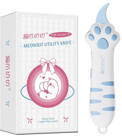 MEOWKIT Cuttermesser, versenkbare Boxöffner mit Antihaftbeschichtung Edelstahlklinge und Katzenpfotengriff, Universalmesser zum Öffnen von Box, Umschlag, Briefe und Gutscheine (Blau)