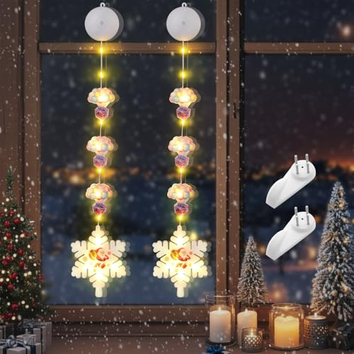 SRunDe 2 Piezas Luces de Navidad Ventana 8 Modos con 2 Ganchos Adhesivos Iluminación Navideña Copo de Nieve de Globo para Ventana Interior Exterior Jardín Casa Dormitorio Árbol Decoraciones Navideñas
