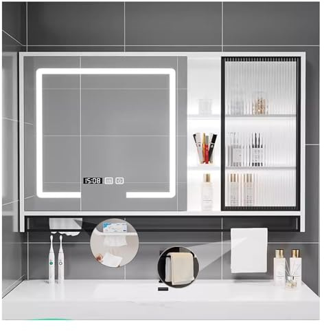 LED badrumsspegelskåp med belysning väggmonterad sminkspegel förvaring vitt badskåp med handdukshållare 130 cm x 75 cm Spiegelschrank för moderna badrum
