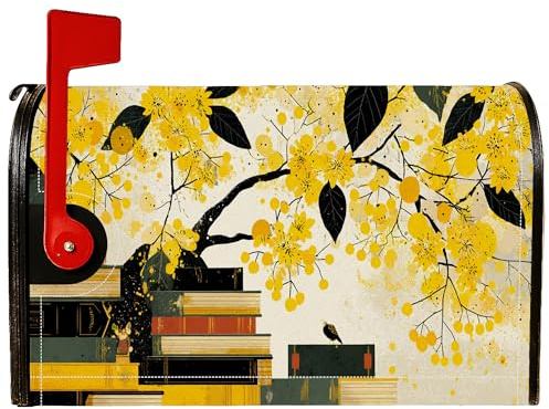 Coperture magnetiche per cassette postali con fiori, fantasiose coperture per cassette postali gialle con rami vintage per esterni, per giardino, patio, decorazione 45,7 x 53,3 cm