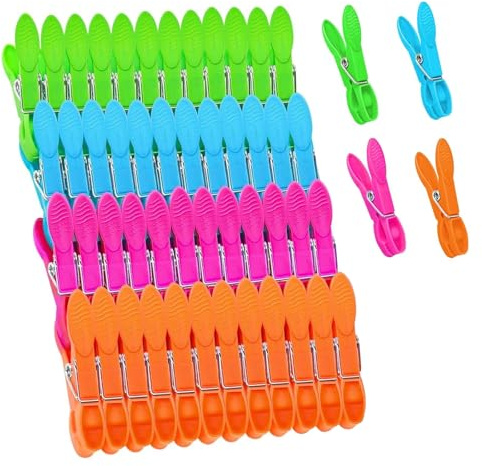 48 Stück 4 Farben Wäscheklammern, Wäscheklammerbeute mit Stabiler Aussenringfeder und Wäscheklammern Korb für Wäscheleine oder Wäscheständer,Handwerk Bild,Lebensmittelpaket, Farbe