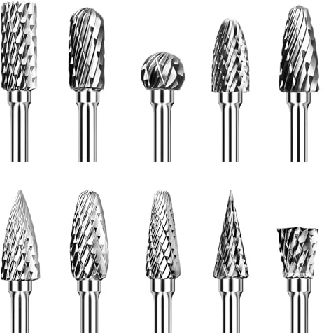 10 Piezas Juego de Fresas Rotativas,Juego de Fresas de Metal Duro,Herramientas Rotativas Accesorios para Pulido de Metales,para Grabado,Carpintería de Bricolaje,Taladrado