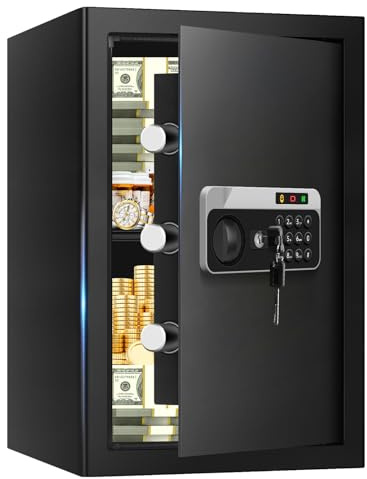 3.4 Cuft Large Home Safes Water and Fireproof, Personal Safe Box Fireproof Waterproof with Digital Keypad, Removable Shelves and Alarm System, Anti-theft Fire Proof Safe for Home Documents
