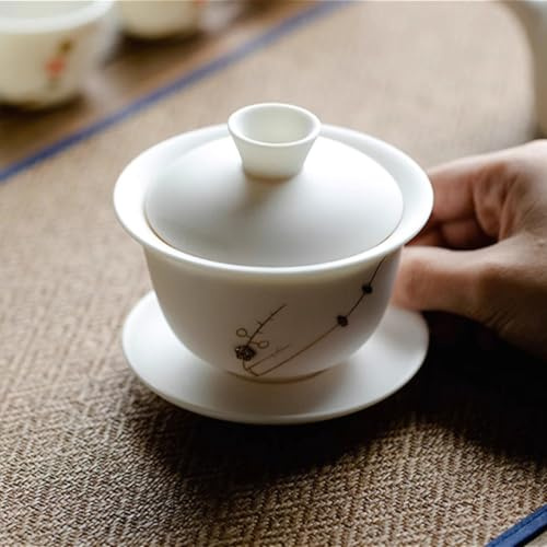 LEEDJUINE Service à thé Kungfu en porcelaine blanche Gaiwan, 190 ml