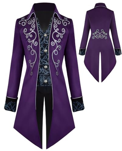 YQVGFBY herr steampunk vintage frack jacka gotisk frack rock karneval dräkt, medeltida kläder män, halloweenkostym (lila, 3XL)