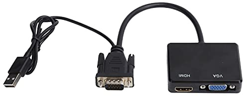 Cocoarm Divisor VGA a VGA Divisor a High Definition Multimedia Interface Convertidor Adaptador de Doble Pantalla con Salida de Audio Alimentado por USB para Monitores (Black)