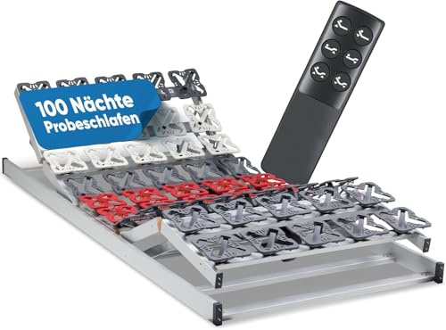 RehaSleep elektrischer Lattenrost Wolke10 80x200 – Schlafen wie auf Wolken durch 55 Flexible Tellermodule – Perfekte Rücken & Beinposition – Lattenrost elektrisch verstellbar Made in Germany