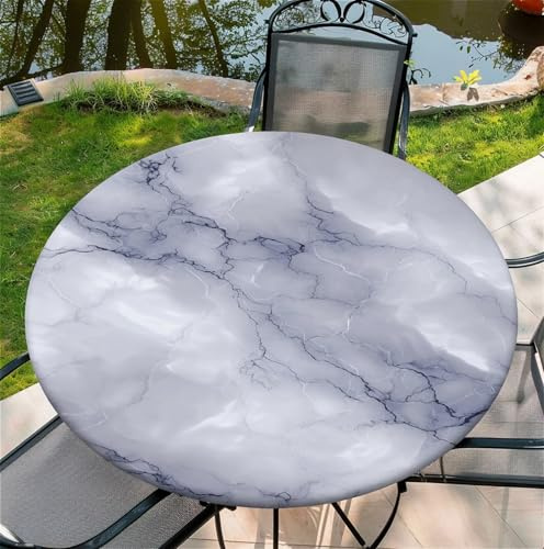 artslion Outdoor wetterfest Runde tischdecke mit Gummizug 44 In-110 cm - wasserdichte Elastische Tischdecke für Innen & Außen – Abwischbar, Knitterfrei, Dekorativ mit Grauer Marmor Mustern