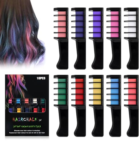 10 Colors Festive Fun Hair Chalk Combs, Advanced Temporary Glitter Hair Colors Hair Chalk Combs, Washable Hair Color Dye for Birthday Christmas Party Gifts for Teenage and Girls