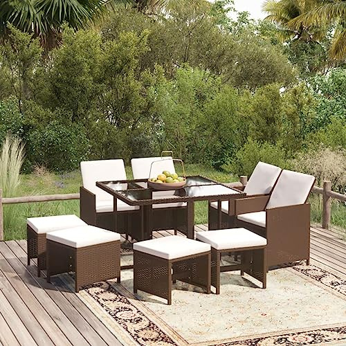 SKTQYQO Gartenmöbel-Set, 9-teilig, mit Kissen aus Polyrattan, braun, Garten-Set für Entspannung im Freien, Set für den Außenbereich