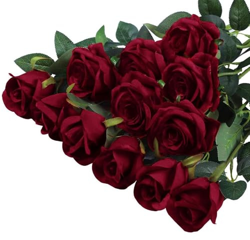 TILONKJ Artificial Roses, 12-Pack Red 20 Inch for Weddings | Faux flowers, lifelike, long stem, fade-resistant, no watering needed, for bridal bouquets, gardens