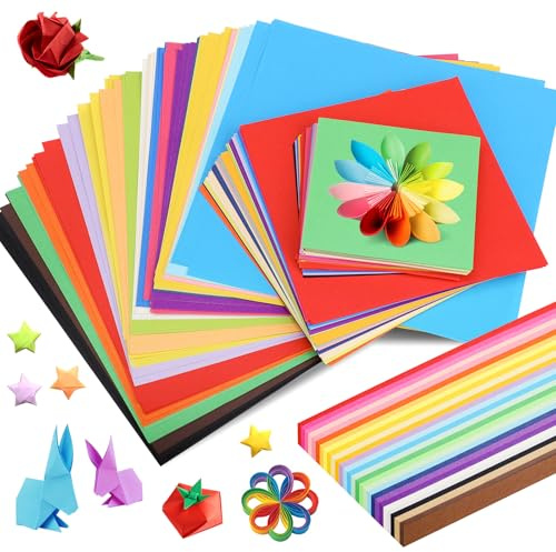 840 Fogli di Carta Origami, Fogli Colorati 20 Colori, 10/15/20 cm strisce di carta quadrate bifacciali per progetti di bricolage, casa, scuola, progetti artistici, feste