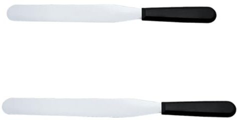 BESPORTBLE Lot de 2 Spatules à Crème en Acier Inoxydable Manches Plastiques Noirs, Spatules Droites 20 Cm et 25 Cm, Racloirs à Beurre pour Pâtisserie Cuisine, Outils Polyvalents pour Étaler