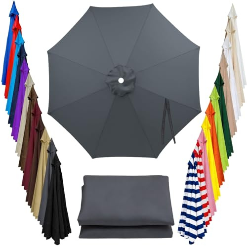 Telo di Ricambio per Ombrellone da Giardino Copertura di Ricambio con 8 Stecche Tessuto Impermeabile e Anti-UV Misure 2m 2.5m 3m 4m Vari Colori Ideale per Piscina Terrazzo(Grigio,3m/9.8ft)
