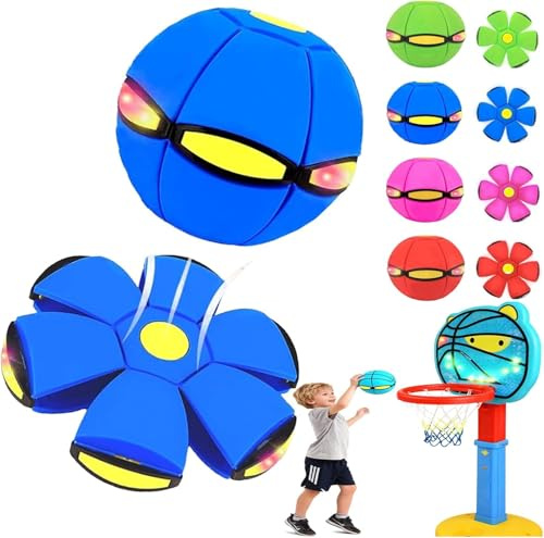 Gahwa Magische Fliegende Untertasse,2026 Neuer Hüpfball für Kinder, Eltern-Kind-Interaktion, leuchtendes Haustierspielzeug für Pädagogische Körperübungsreaktion, mit 6 Lichtern (Blue)