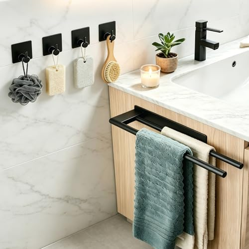 GAESHOW Portasciugamani Senza Foratura in Acciaio Inox, Porta Asciugamani Bagno Adesivo, Montaggio a Parete, con 4 Ganci per Asciugamani, per Bagno e Cucina