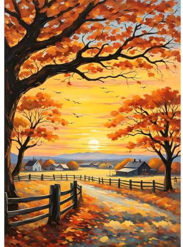 HEIBAGO Autumn Diamond Painting Kits for Adults, 5D DIY Sunset Diamond Art Kits for Beginners Round Full Drill Painting with Diamonds Gem Art for Home Wall Decor Gift 30 x 40cm