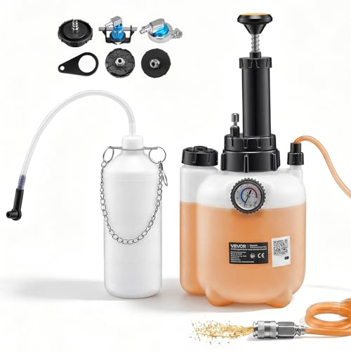 VEVOR Kit de Purge de Frein Manuel 3 L, Purgeur Liquide de Frein à Pression, avec Bouteille de Récupération 1 L et 5 Adaptateurs pour Maître-Cylindre, pour Plupart des Véhicules, Moto, Voiture