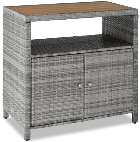 TecTake® Gartenschrank, 90 x 55,5 x 87 cm, wetterfest, WPC-Lamellenoberfläche, mit Magnetschloss, 110 kg Belastbarkeit, Gartenregal 2 Schrankfächer und 1 offenes Fach, Terrassenschrank - grau