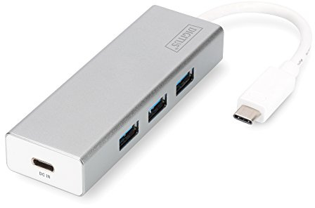 Digitus USB 3.0 tipo C Hub con función de carga, 3 x USB 3.0 puertos + 1 x USB Puerto de tipo C, Carcasa de aluminio