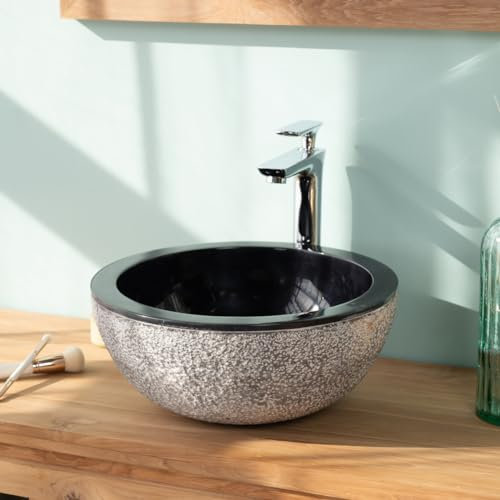 Wanda collection - Lave Mains en marbre à Poser Stromboli Noir 35cm