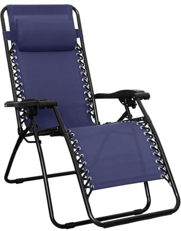 Amazon Basics Chaise de camping pliable zéro gravité, Bleu, 90cm x 66cm x 110cm