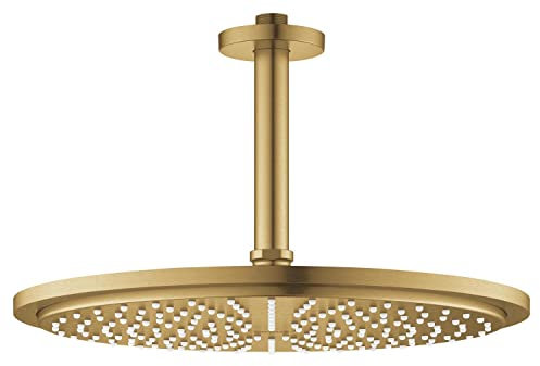 GROHE Rainshower Cosmopolitan 310, Kopfbrause wassersparend 8l pro Minute (Duschkopf mit Deckenauslass, Antikalk-System, DropStop verhindert Nachtropfen, langlebige Oberfläche), gold, 26067GN0