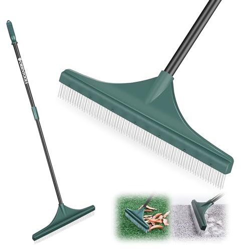 ORIENTOOLS Grass Rake for Artificial Grass, Turf Rake Artificial Lawn Brush with Adjustable Steel Handle 80 to 130 CM Garden Tools Fake Grass Brush for Lawns and Carpet