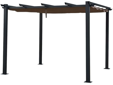 Pergola Autoportante Cassis, Structure Aluminium Anthracite, Toile Rétractable Polyester 180 g/m² Taupe, Déperlante