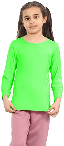 janisramone® Barn T-shirts - Casual pojkar långärmad t-shirt - rund hals flickor skoltröjor, stretchiga bekväma pojkar flickor långärmad topp, NEONGRÖNT, 7-8 År