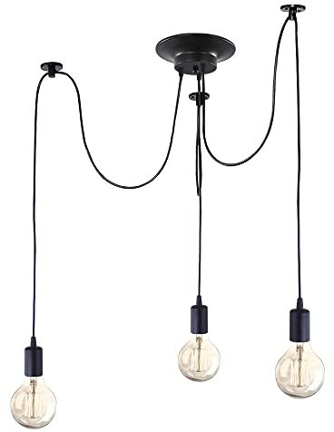 iDEGU Modern and Retro Pendant Light, 3 Arms DIY Spider Chandelier Creative Adjustable 150CM Vintage Ceiling Pendant Lamp Fixture with E27 Socket, Black (3 Light)