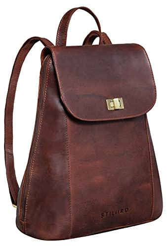 STILORD Victoria II Lederrucksack Damen Vintage Rucksack für 13 Zoll MacBook DIN A4 Elegante Rucksackhandtasche für City Ausgehen Shopping Daypack Farbe:Porto - Cognac