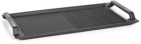 Klarstein Delicatessa Grill Pan - Placa de parrilla, Accesorio para placas de inducción, 43,5 x 23 cm, Mitad grill, Mitad plancha, Asas cool-touch, Hierro, Capa antiadherente, Negro