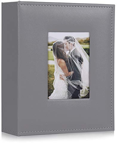 RECUTMS Photo Albums 4x6 Photos 200 Pocket Black Pages PU Leather Slip In Photo Picture Small Album For Family Anniversary Wedding Memo Slot Children Holiday Album（Grey）