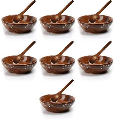 Crafting with Love Lot de 7 bols de service en bois avec 7 cuillères en bois – Bol décoratif mignon – Bol alimentaire – Bol en bois naturel – Ensemble de 7 bols en bois de sheesham avec 7 cuillères