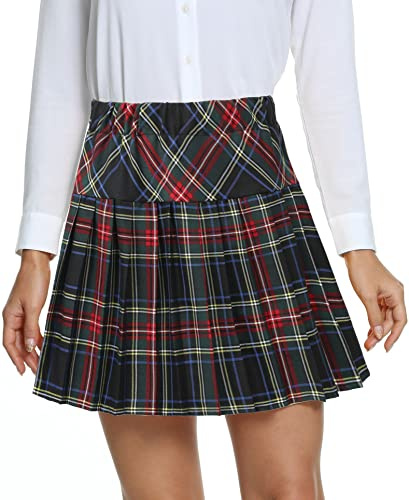 EXCHIC Femmes Academy Style A Ligne Elasticité Taille Haute Plissée Mini Jupe avec Doublure Pantalons(XL, 18)