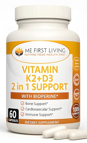 Me First Living Vitamin D3 K2 Supplement Bone and Heart Health Non-GMO Formula 125 MCG Vitamin D3 & 100 MCG Vitamin K2 MK-7 Easy to Swallow Vitamin D & K Complex with Calcium