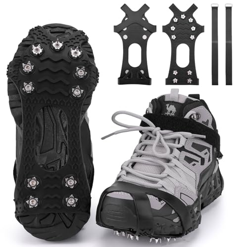 Trusiel Spikes für Schuhe, Schuhspikes 11-Stud Ice Klampen Schuhkrallen Schneeketten Spikes Steigeisen Slip-on Stretch Schuhe Spikes für EIS und Winter Outdoor Sports Klettern (Schwarz, XL)
