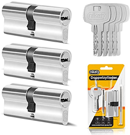 GERCAR 3x Schließzylinder gleichschließend 3 Profilzylinder 35/35 inkl. 15 Schlüssel - 70 mm - Doppelzylinder Türschloss Zylinderschloss gleichschliessendes 3er Set - Länge: 70mm, A:35 B:35