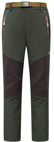Daysskk Pantalones de softshell para niños y niñas, forrados, para exteriores, cálidos, para invierno, impermeables, 100-170, Verde militar., 128-134 cm