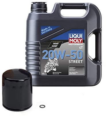 Harley-Davidson oder Liqui Moly Motorrad Ölwechsel Set Premium 5 Ölfilter + Motor-Öl 20W-50 (4 L) + O-Ring Dichtung, Schwarz/Liqui Moly