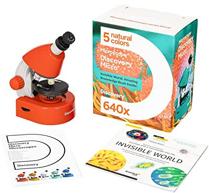 Discovery Micro Terra Lernmikroskop Für Kinder Und Einsteiger Mit Farbigem Buch In Englischer Sprache Im Set, Rot