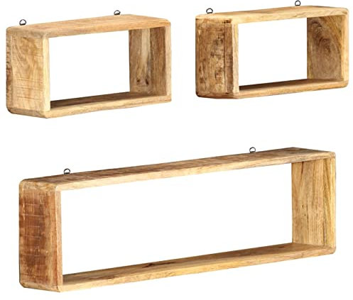 Susany 3-TLG. Würfel Wandregal Set, Regalset, Würfelregal, Schweberegal, Schweberegal, Hängeregal Massivholz Mango