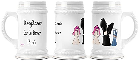 Boccale da Birra in Ceramica Personalizzato per il Papà | Disegno e Frase, Idea Regalo Originale Festa del Papà, Ti Voglio Bene Papà, Stampa di Qualità, Regalo per Amanti della Birra