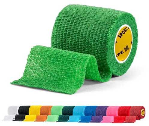 SPORTTAPE Football Sock Tape, 5cm x 4.5m, Green - Self-Adhesive Cohesive Bandage, Compression Wrap & Sports Stretch Tape for Ankles, Joints, Socks, Vet & Pet Wrap for Dogs, Horses - Single Roll